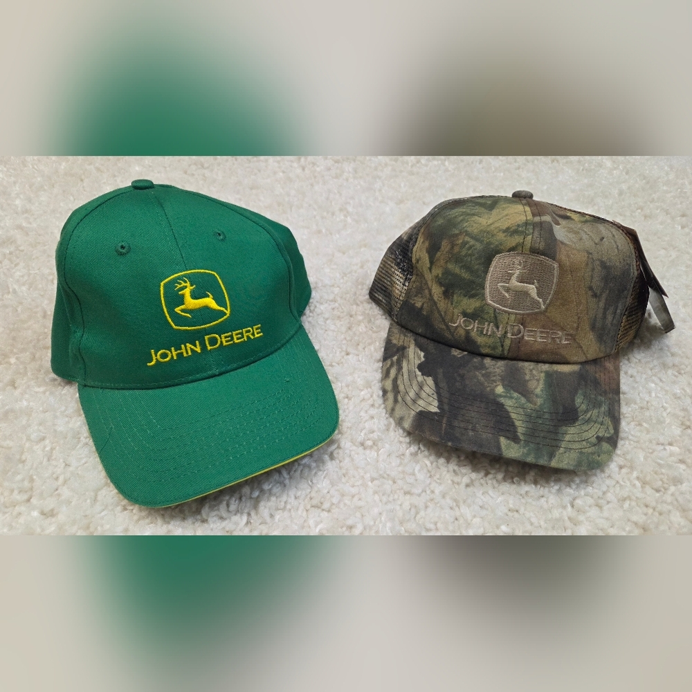 John Deere Green and Camo Cap Set
